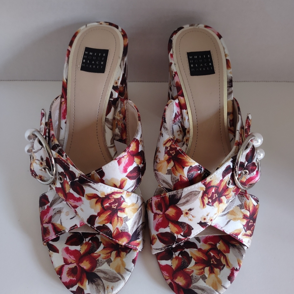 White House Black Market Silvy Floral Satin Slide Open Toe Sandals